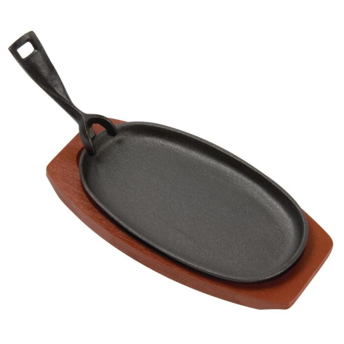 Olympia Cast Iron Oval Sizzler with Wooden Stand 240mm x6