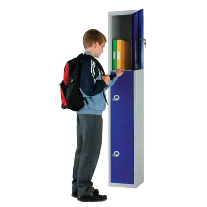 Elite Three Door Coin Return Locker with Sloping Top Blue