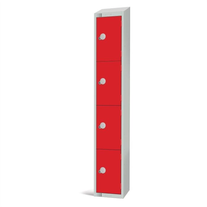 Elite Four Door Coin Return Locker with Sloping Top Red