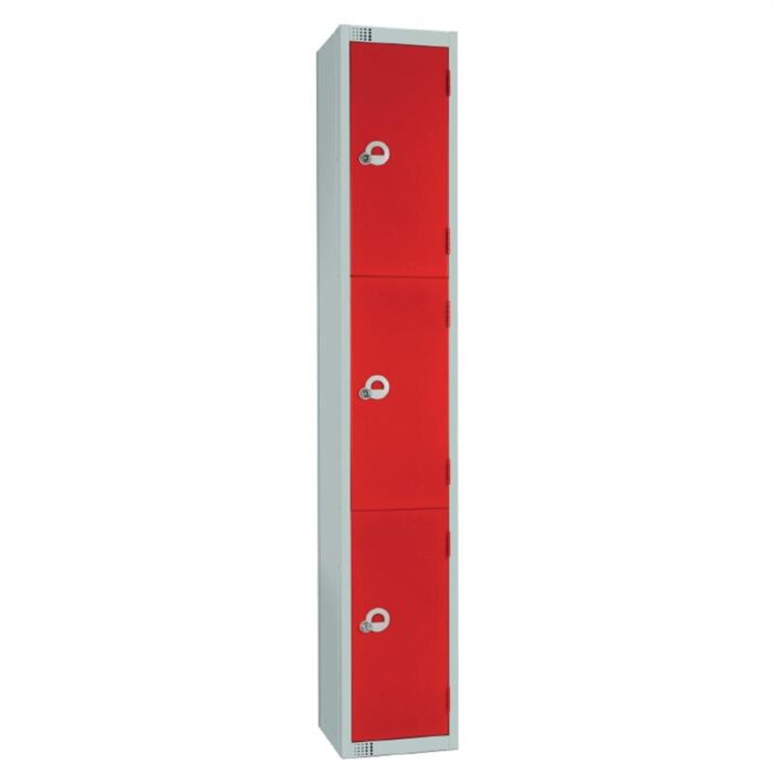 Elite Three Door Coin Return Locker Red