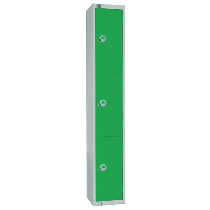 Elite Three Door Coin Return Locker with Sloping Top Green