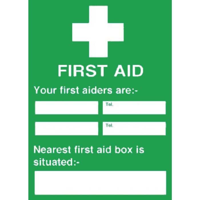 First Aiders Nearest First Aid Box Sign