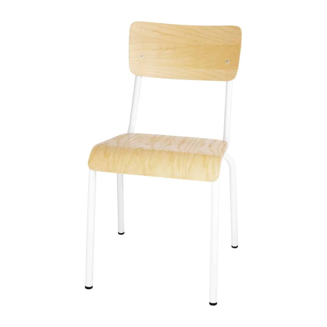 Bolero Cantina Side Chairs with Wooden Seat Pad and Backrest White (Pack of 4)