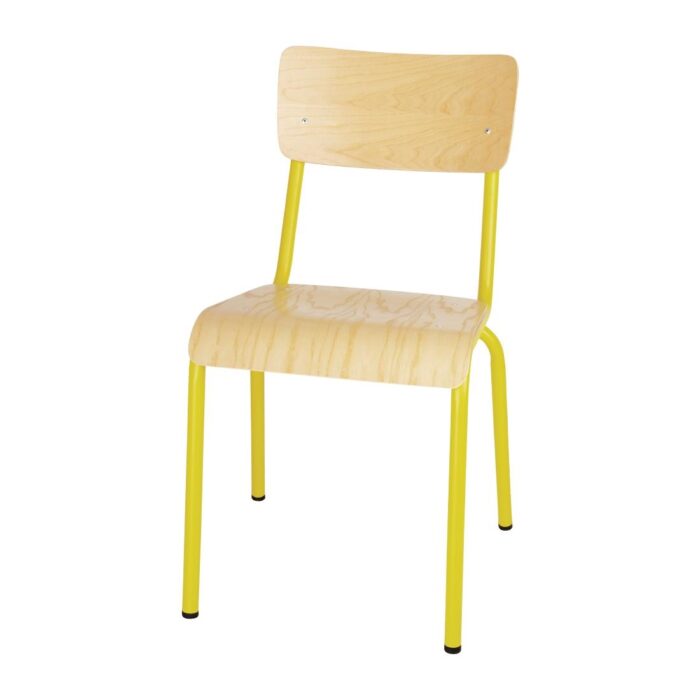 Bolero Cantina Side Chairs with Wooden Seat Pad and Backrest Yellow (Pack of 4)