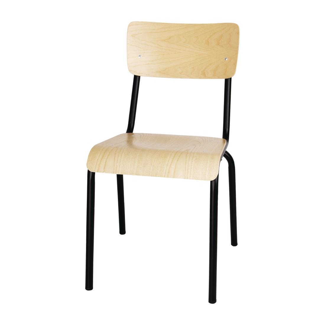 Bolero Cantina Side Chairs with Wooden Seat Pad and Backrest Black (Pack of 4)