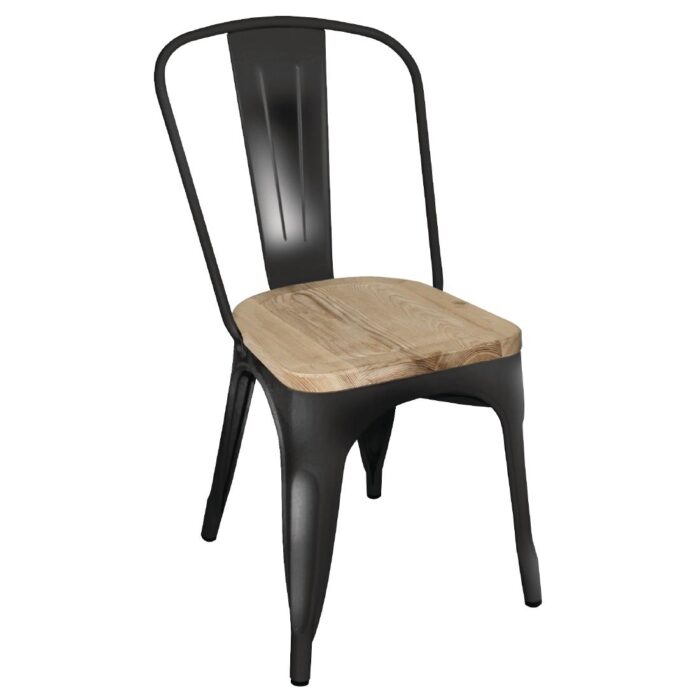 Bolero Bistro Side Chairs with Wooden Seat Pad Black (Pack of 4)
