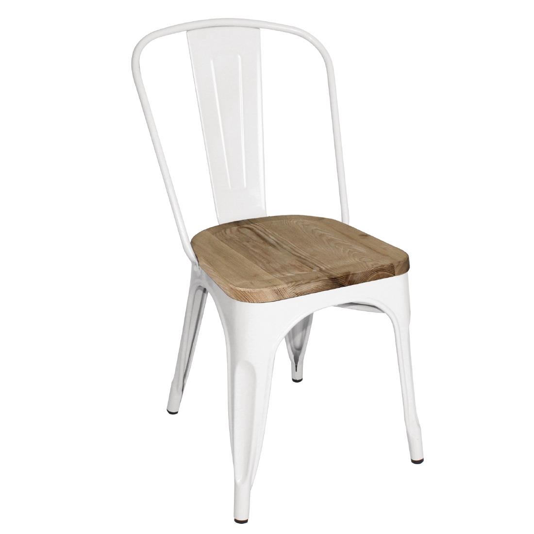 Bolero Bistro Side Chairs with Wooden Seat Pad White (Pack of 4)