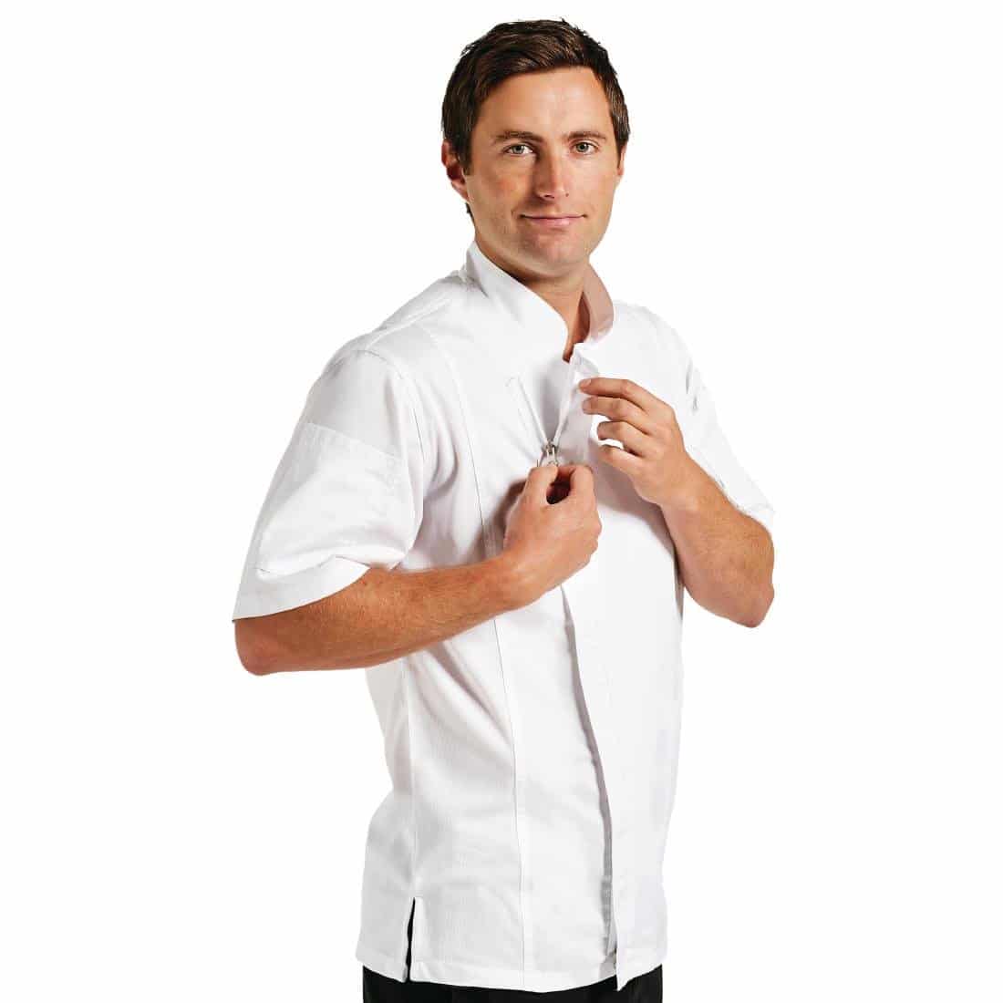 Chef Works Springfield Zipper White Mens Chefs Jacket