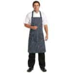 Whites Butchers Apron Navy Stripe with Pocket