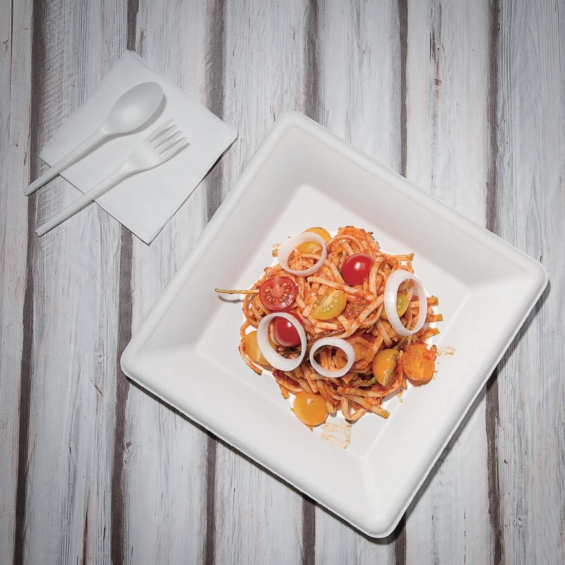 Fiesta Compostable Bagasse Square Plates 261mm (Pack of 50) - Image 3