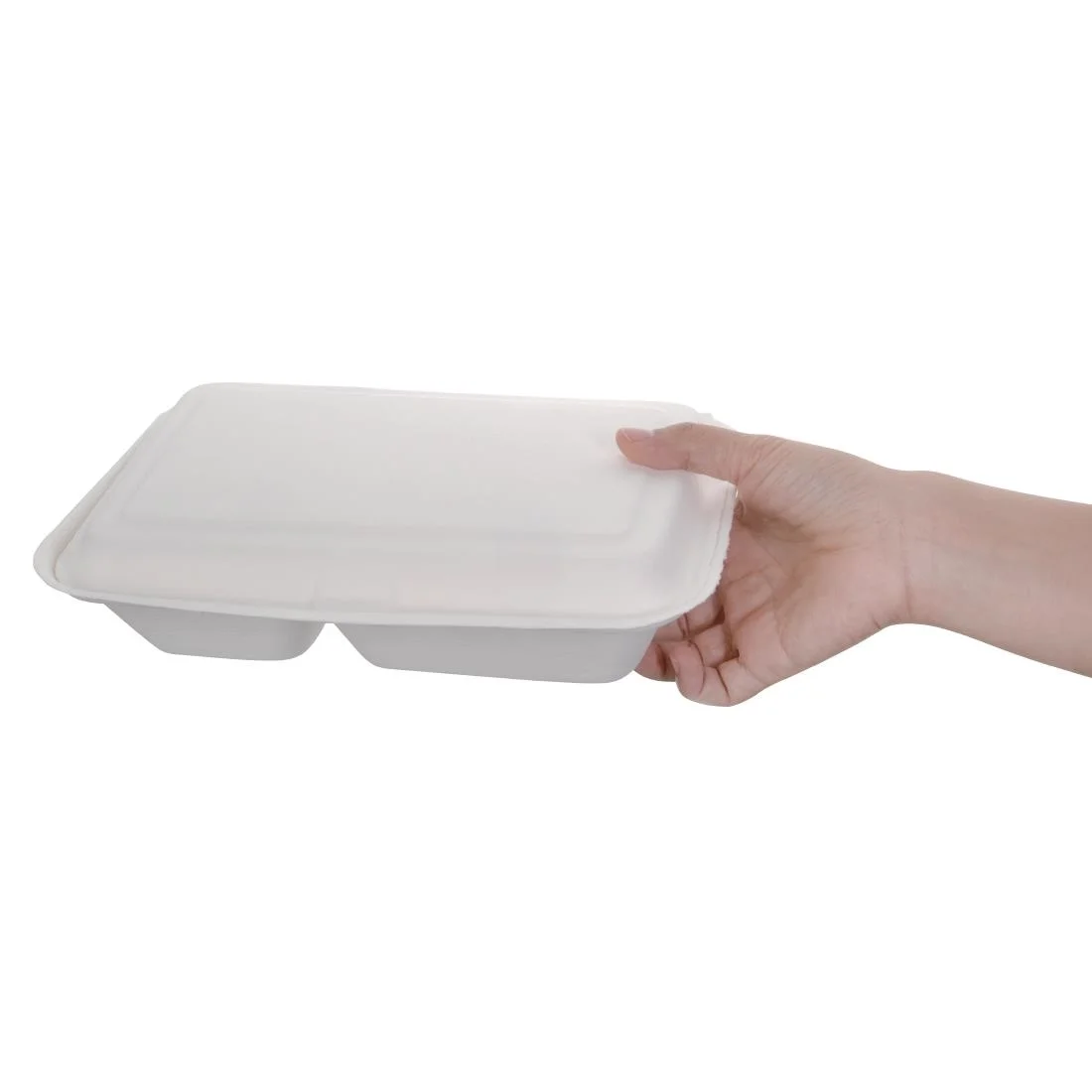 Fiesta Compostable Bagasse Hinged 2-Compartment Food Containers 253mm (Pack of 200) - Image 2
