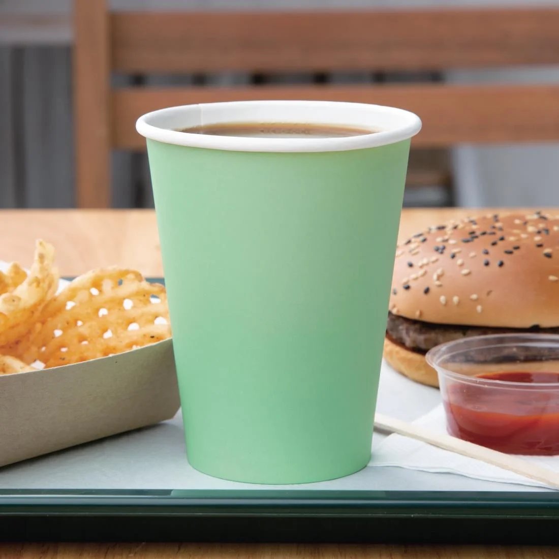 Fiesta Recyclable Single Wall Takeaway Coffee Cups Turquoise 340ml / 12oz (Pack of 1000) - Image 4