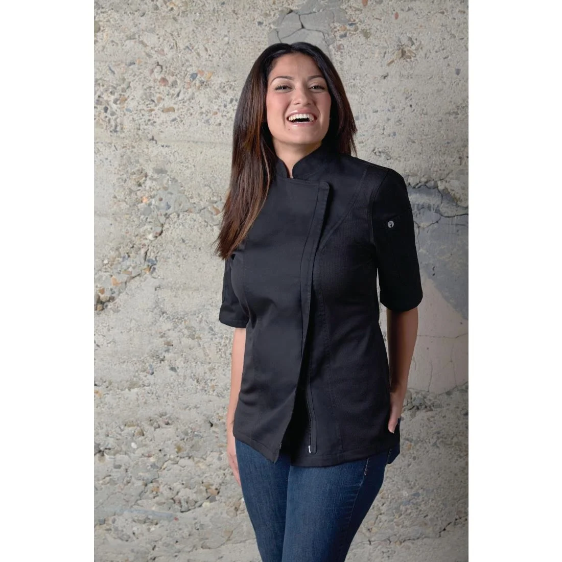 Chef Works Womens Springfield Black Zip Chefs Jacket - Image 2