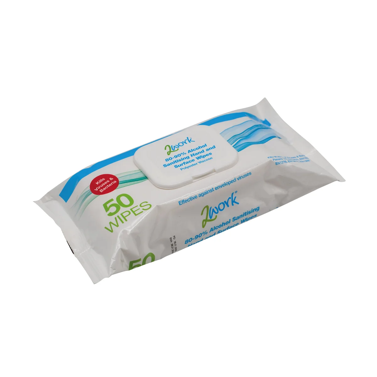 2Work Antibacterial Alcohol Hand Wipes Unfragranced (Pack of 50) 2W03485 - Image 2