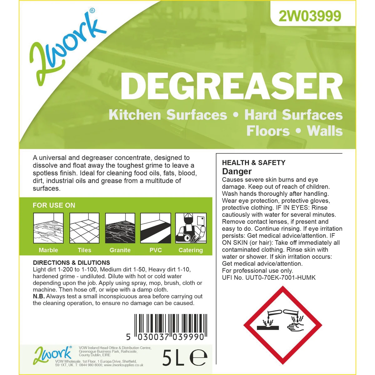 2Work Kitchen Cleaner and Degreaser 5 Litre 2W03999 - Image 2