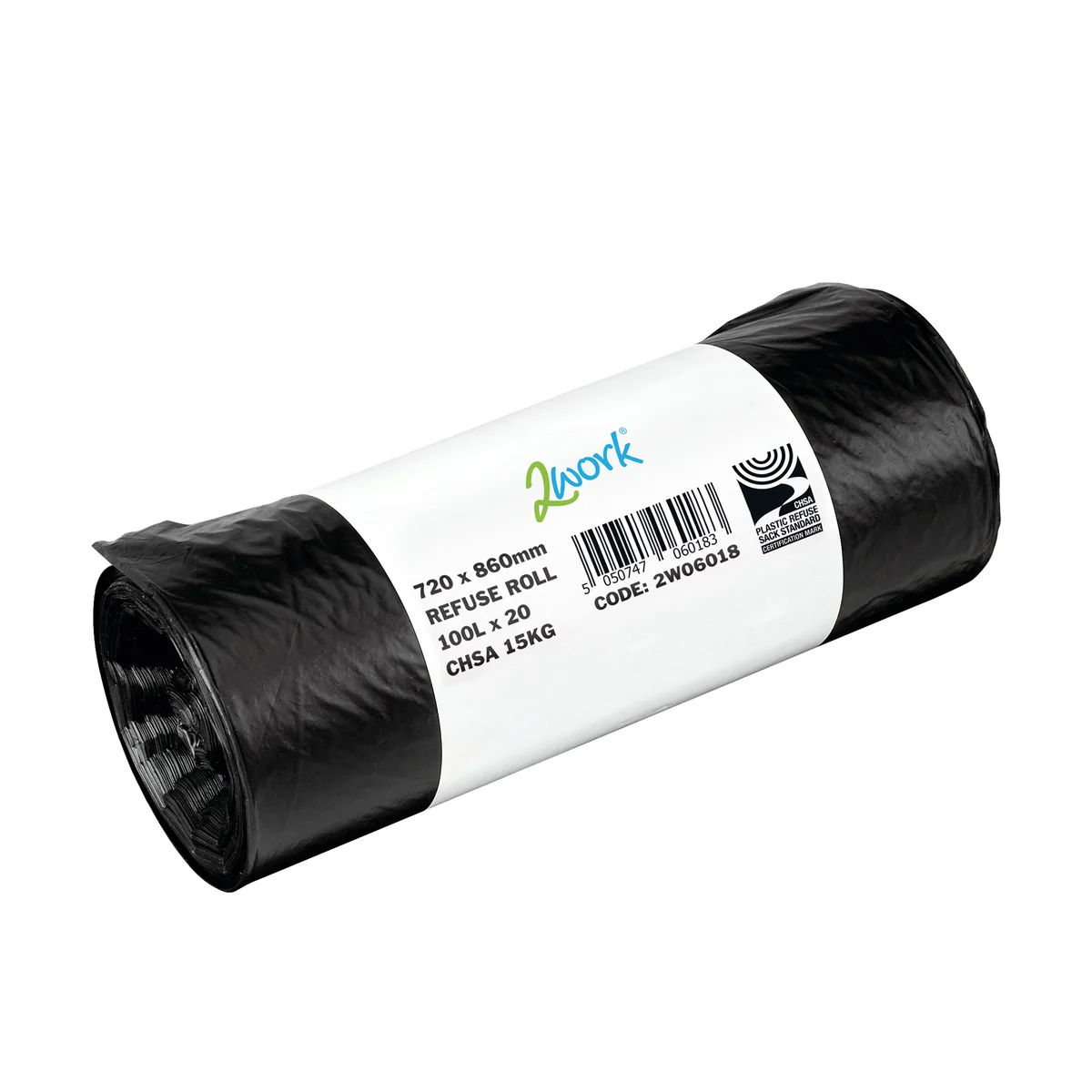 2Work Refuse Sack 100 Litre Black 20 Bags per Roll (Pack of 10) 2W06018 - Image 2