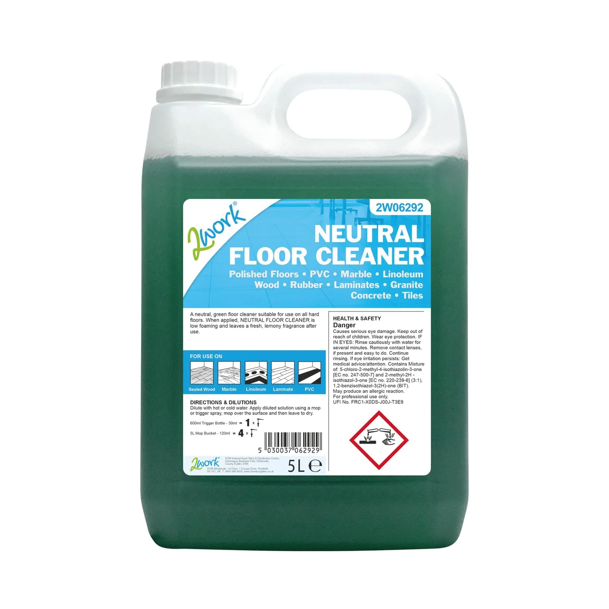 2Work Neutral Floor Cleaner 5 Litre 2W06292 - Image 1