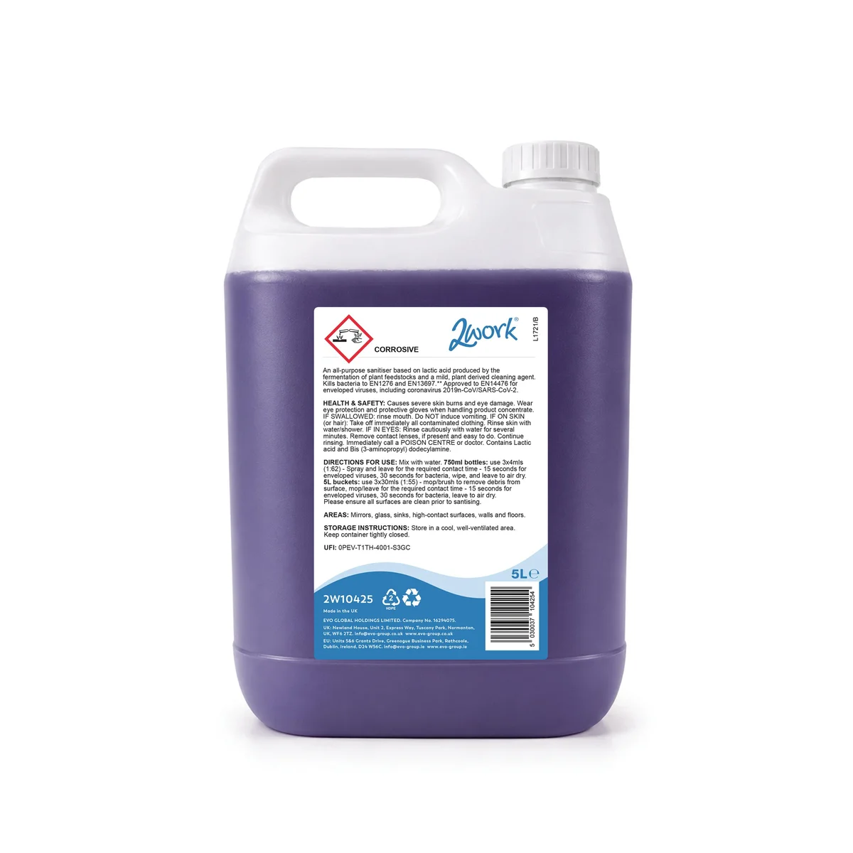 2Work BioTech All Purpose Sanitiser Concentrated Azure 5 Litres (Pack of 2) 2W10425 - Image 2