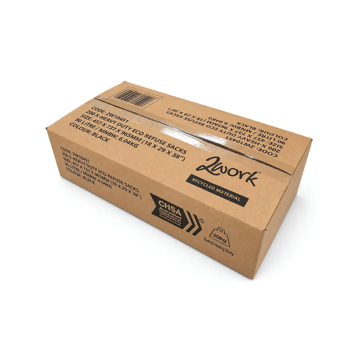 2Work Eco Heavy Duty Refuse Sack 90L Black (Pack of 200) 2W10450 - Image 2