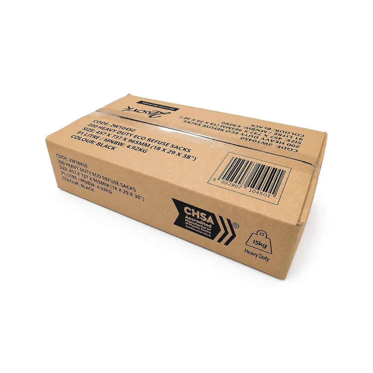 2Work Eco Extra Heavy Duty Refuse Sack 90L Black (Pack of 200) 2W10451 - Image 3