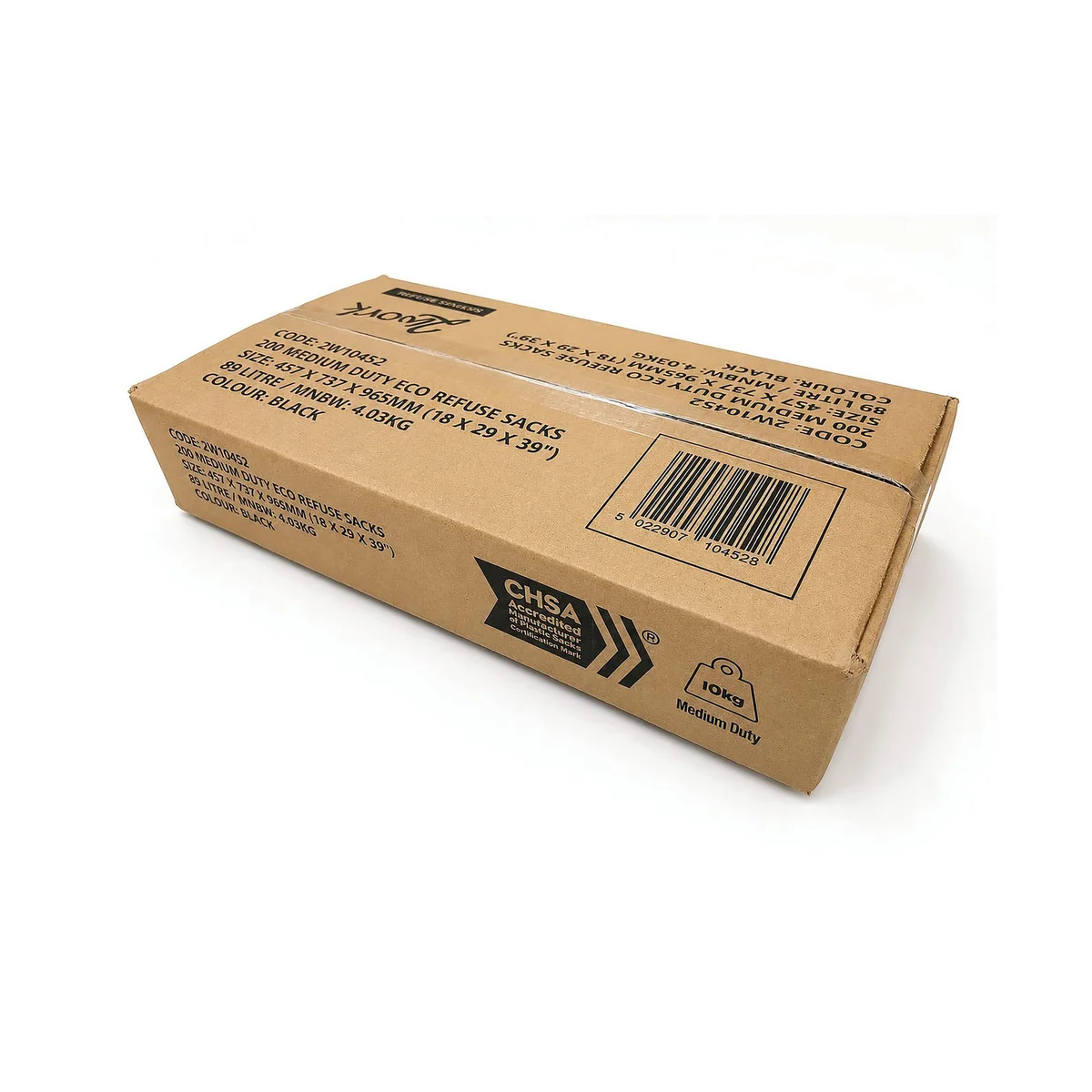 2Work Eco Medium Duty Refuse Sack 90L Black (Pack of 200) 2W10452 - Image 2