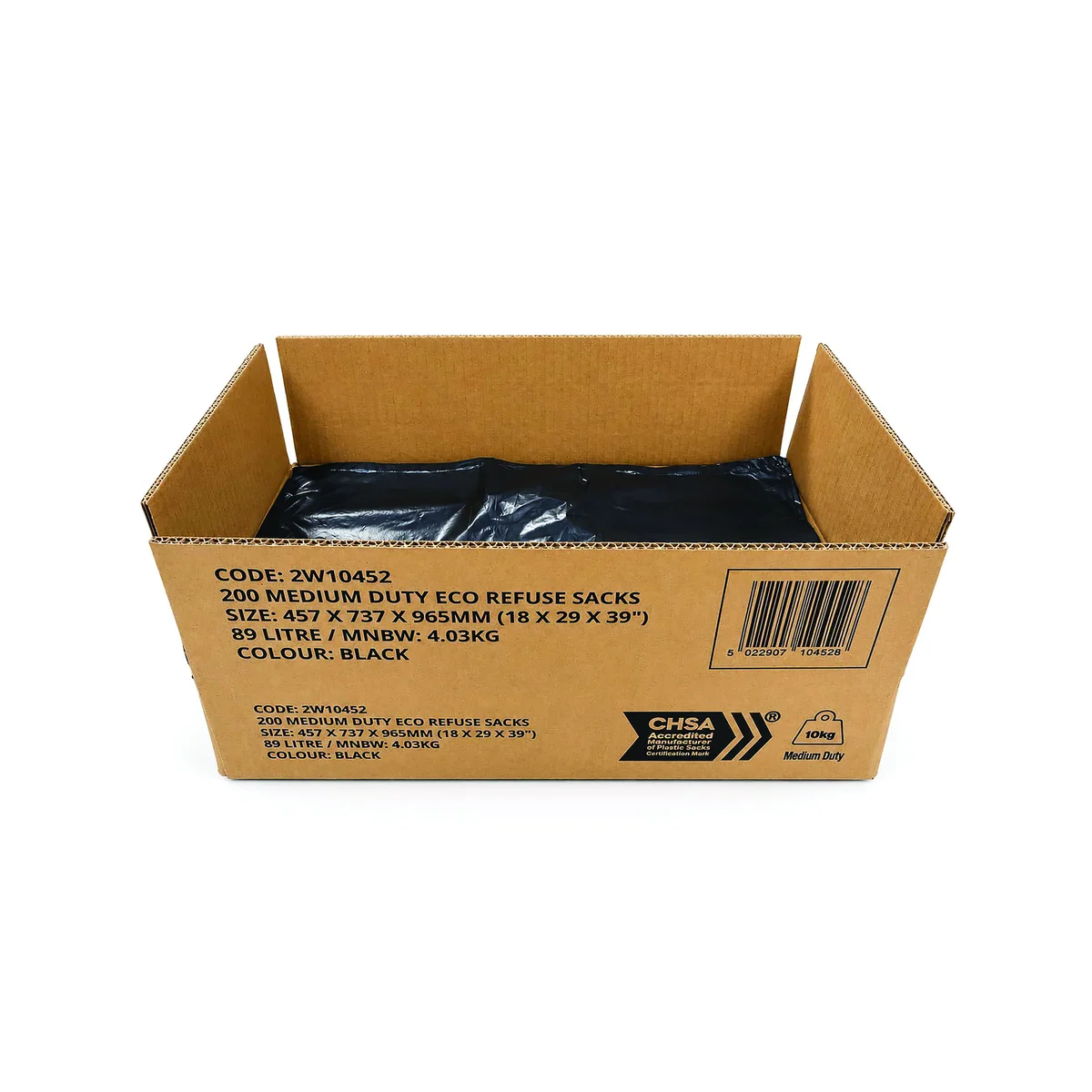 2Work Eco Medium Duty Refuse Sack 90L Black (Pack of 200) 2W10452 - Image 4