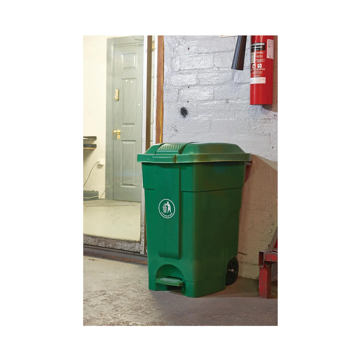 2Work Wheelie Bin with Foot Pedal 70 Litre Dark Green 2W10784 - Image 2
