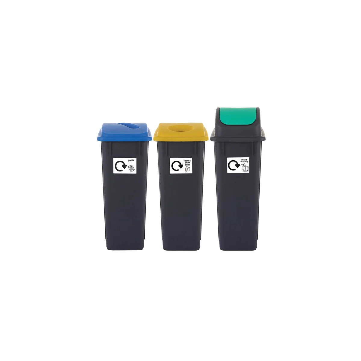 2Work Recycling Bins 65 Litre Assorted (Pack of 3) 2W10788 - Image 1