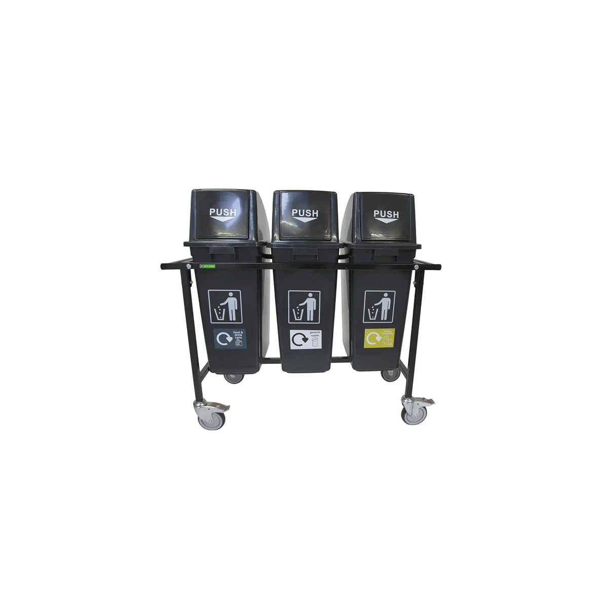 2Work Mobile Recycling Trolley with 3 x 60 Litre Bins 2W10798 - Image 1