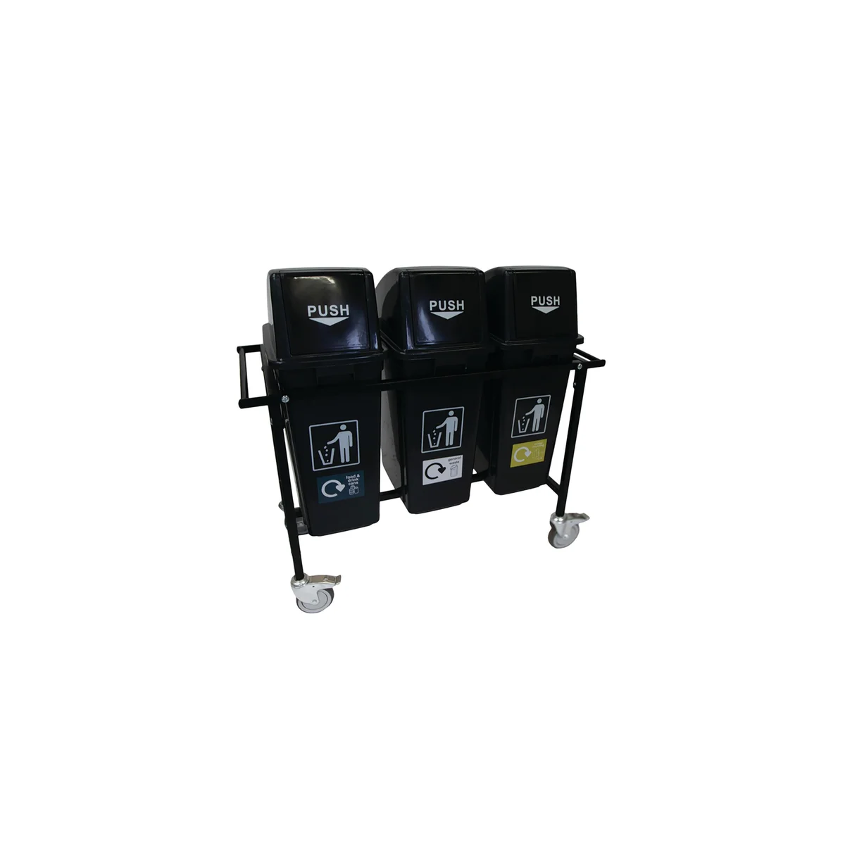 2Work Mobile Recycling Trolley with 3 x 60 Litre Bins 2W10798 - Image 2