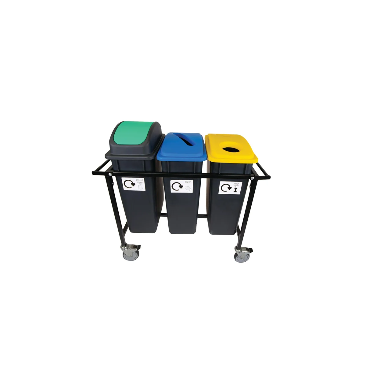 2Work Mobile Recycling Trolley with 3 x 65 Litre Bins 2W10799 - Image 1
