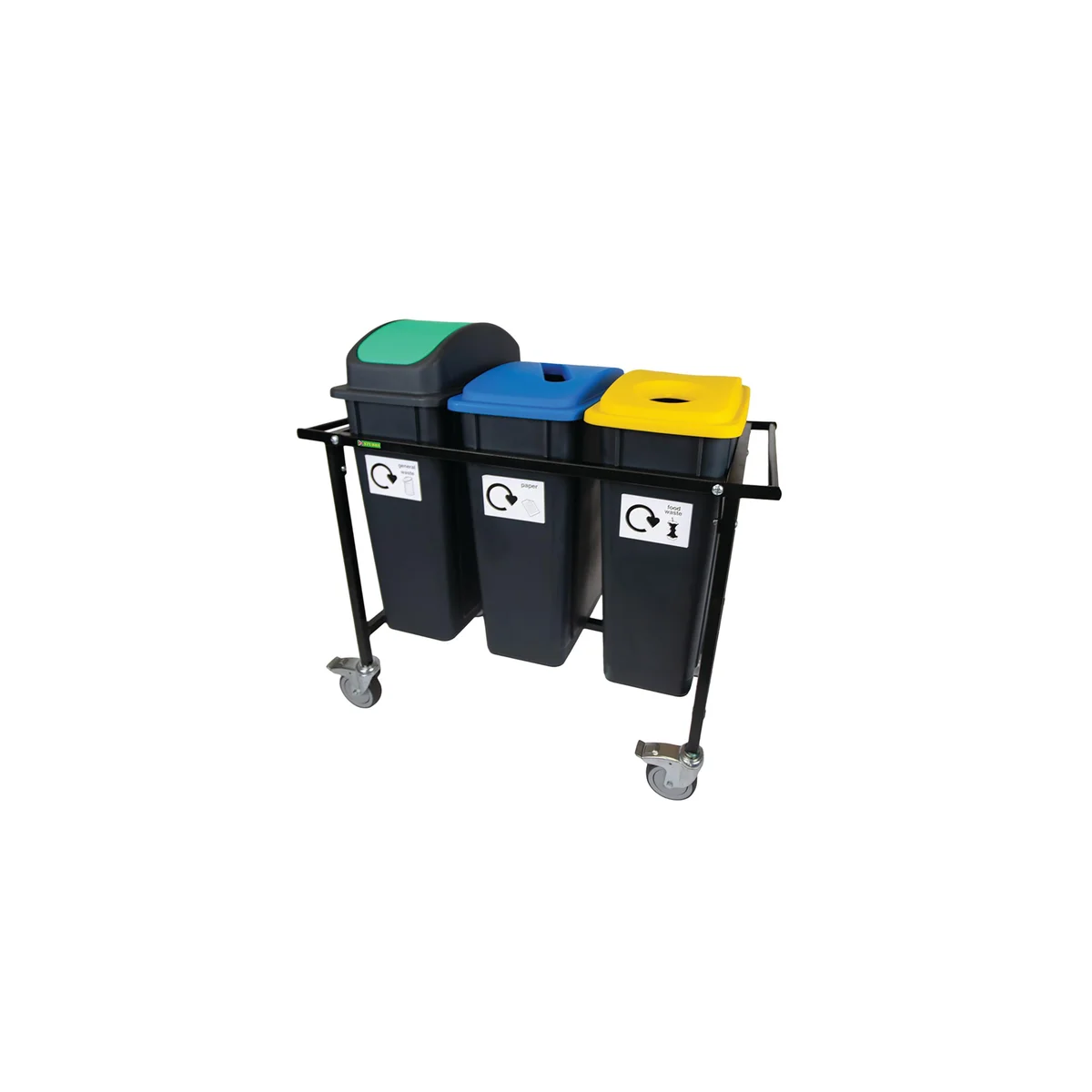 2Work Mobile Recycling Trolley with 3 x 65 Litre Bins 2W10799 - Image 2