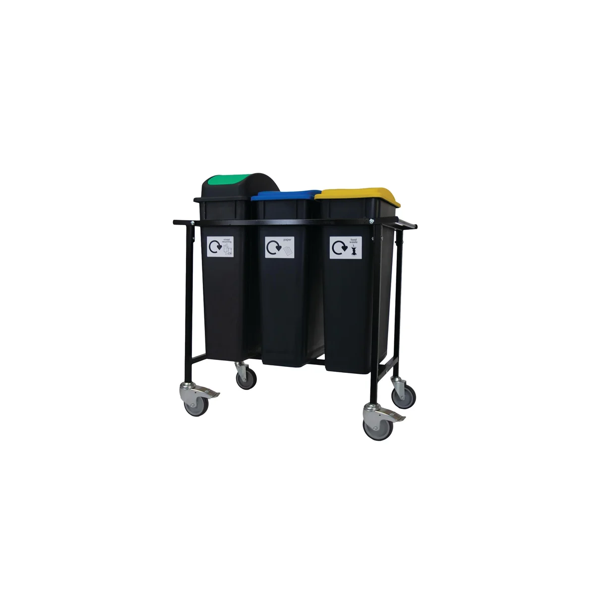 2Work Mobile Recycling Trolley with 3 x 90 Litre Bins 2W10801 - Image 1