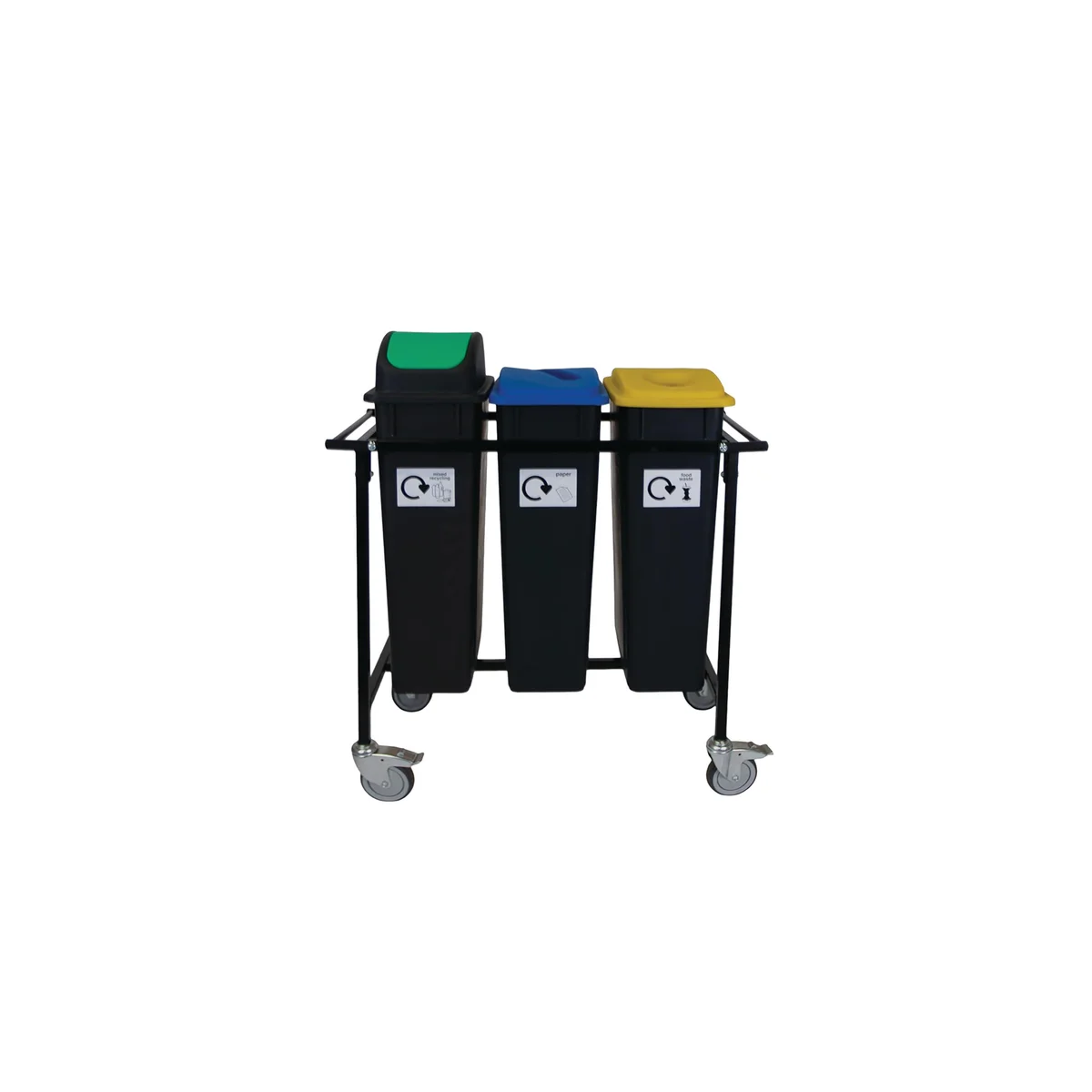 2Work Mobile Recycling Trolley with 3 x 90 Litre Bins 2W10801 - Image 2