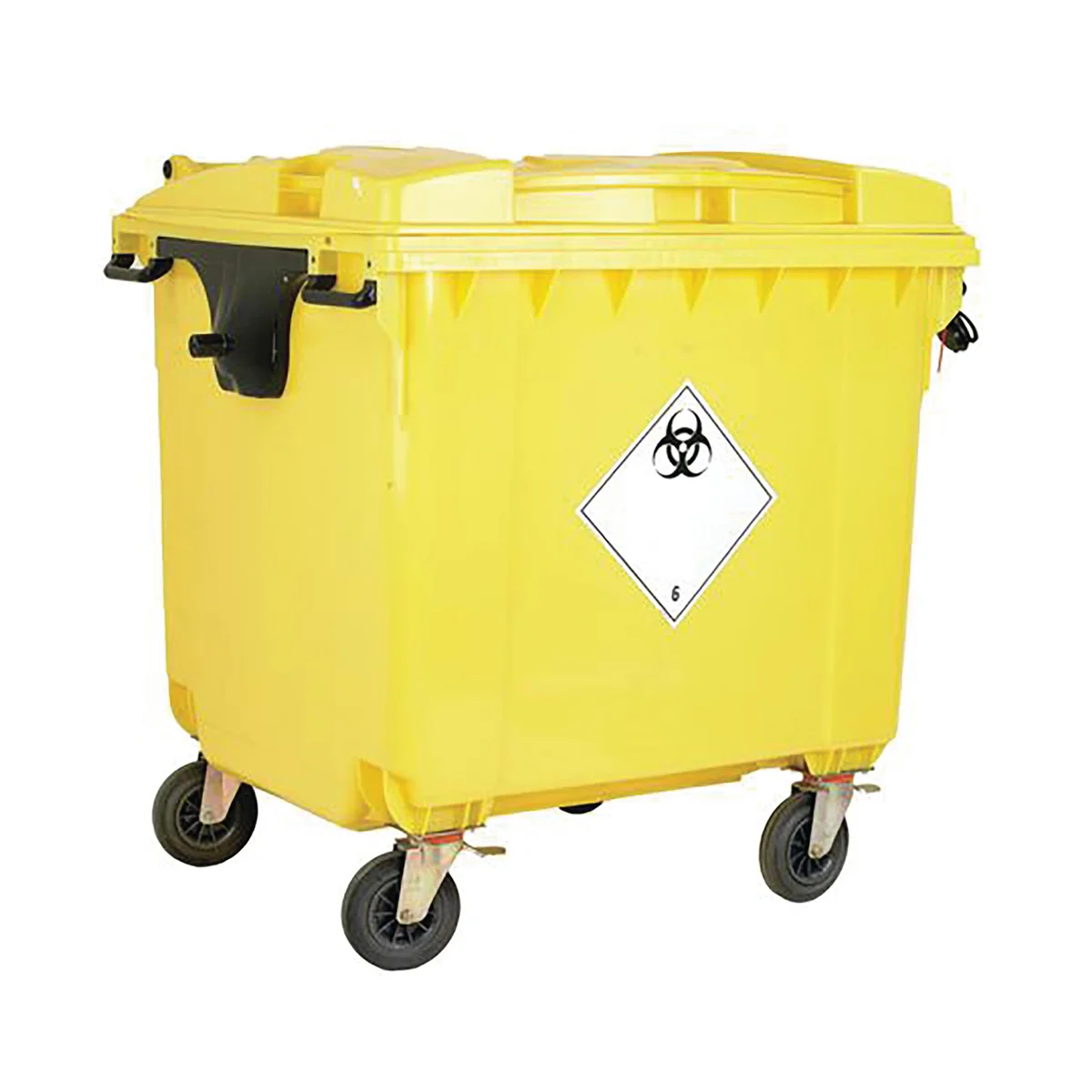 2Work Wheelie Bin Clinical Waste 1100 Litre Lockable Yellow 2W10899 - Image 1