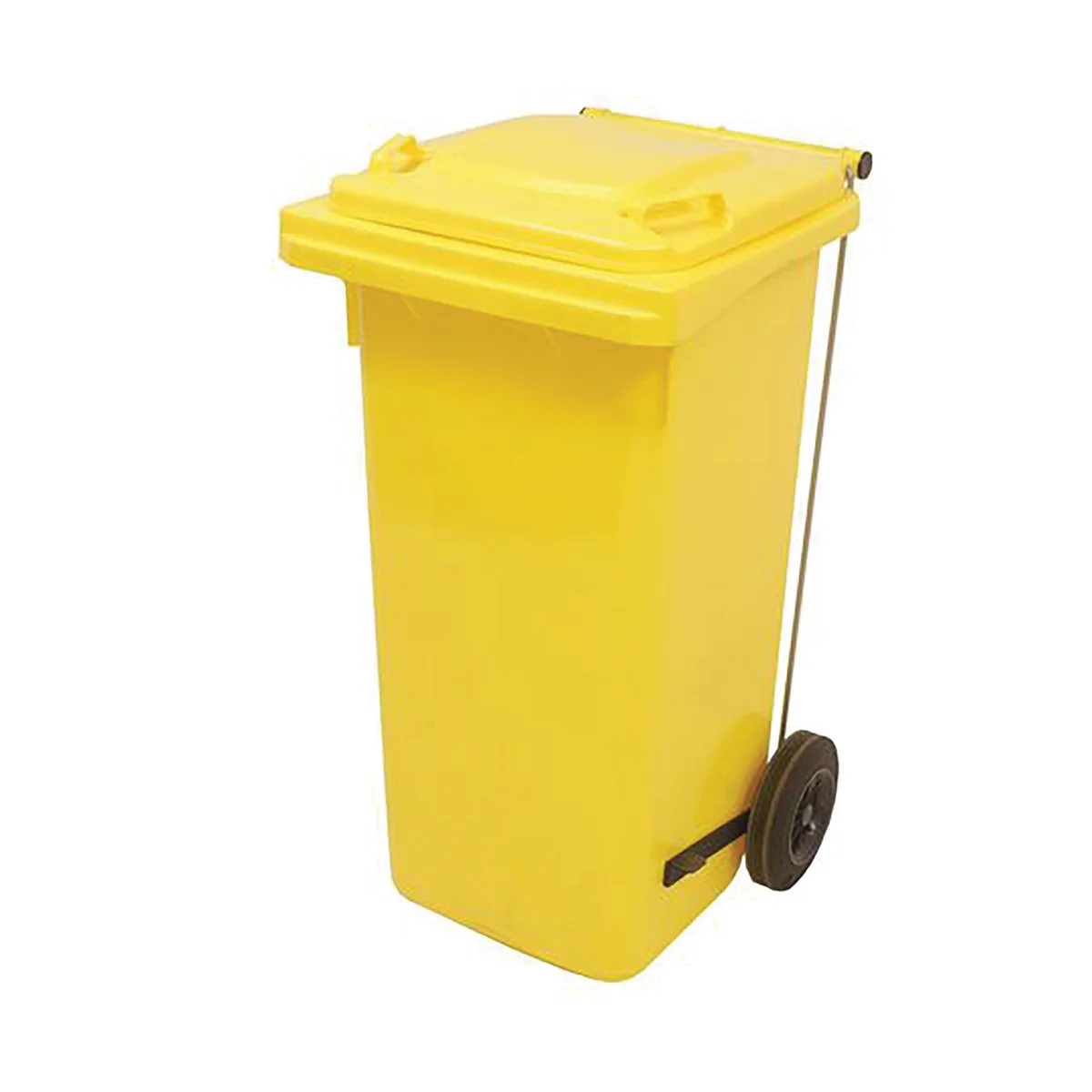 2Work Wheelie Bin Refuse 120 Litre 2 Wheeled Pedal Operated Yellow 2W10908