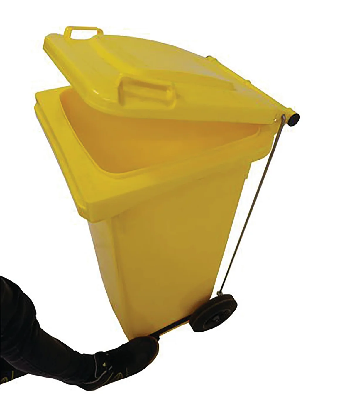 2Work Wheelie Bin Refuse 120 Litre 2 Wheeled Pedal Operated Yellow 2W10908 - Image 2