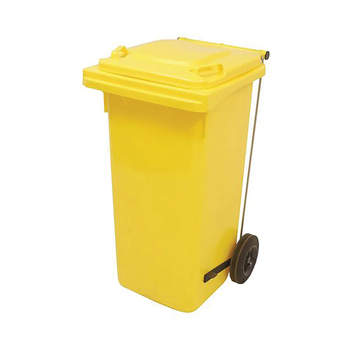 2Work Wheelie Bin Refuse 80 Litre 2 Wheeled Pedal Operated Yellow 2W10921 - Image 1
