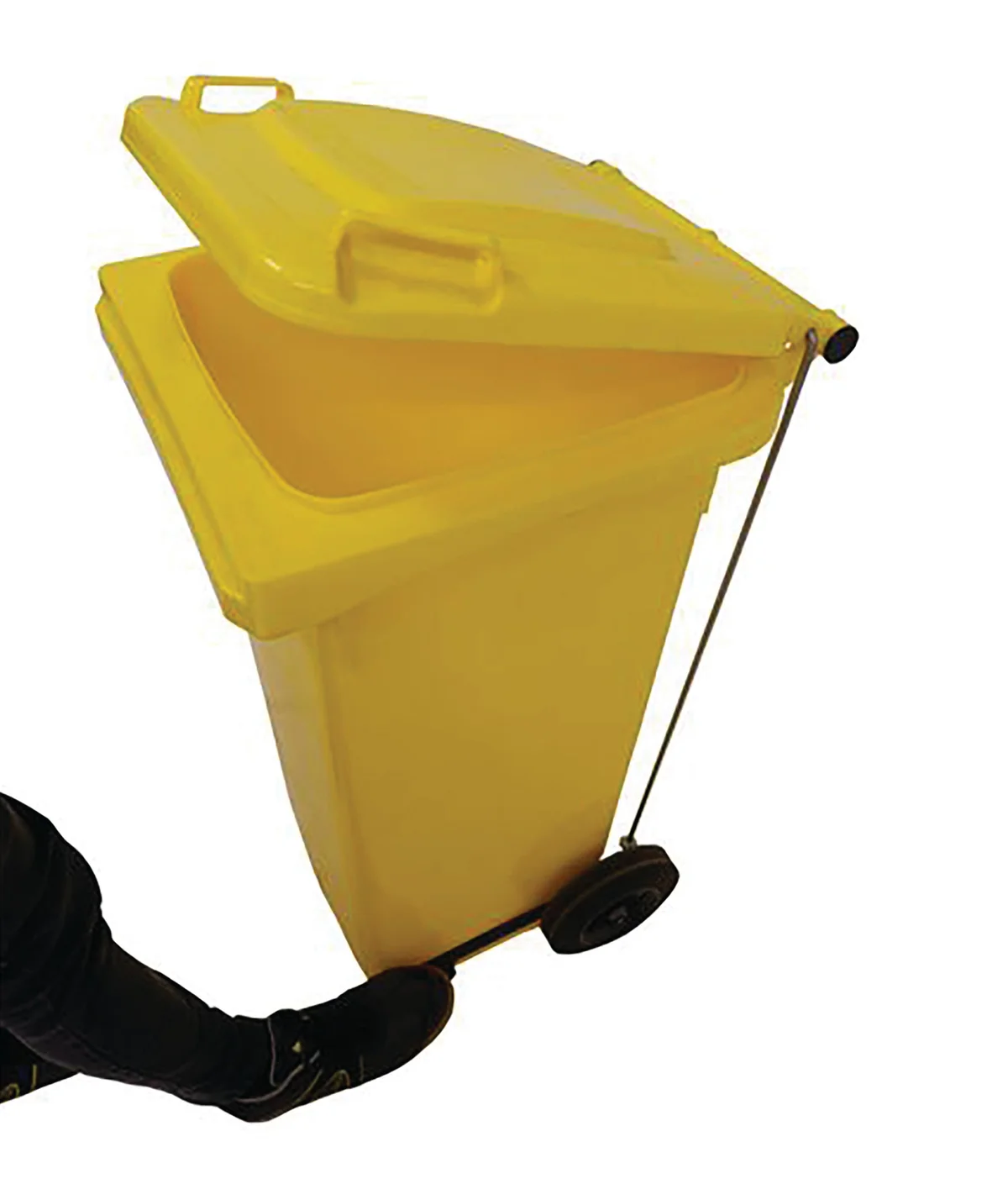2Work Wheelie Bin Refuse 80 Litre 2 Wheeled Pedal Operated Yellow 2W10921 - Image 2
