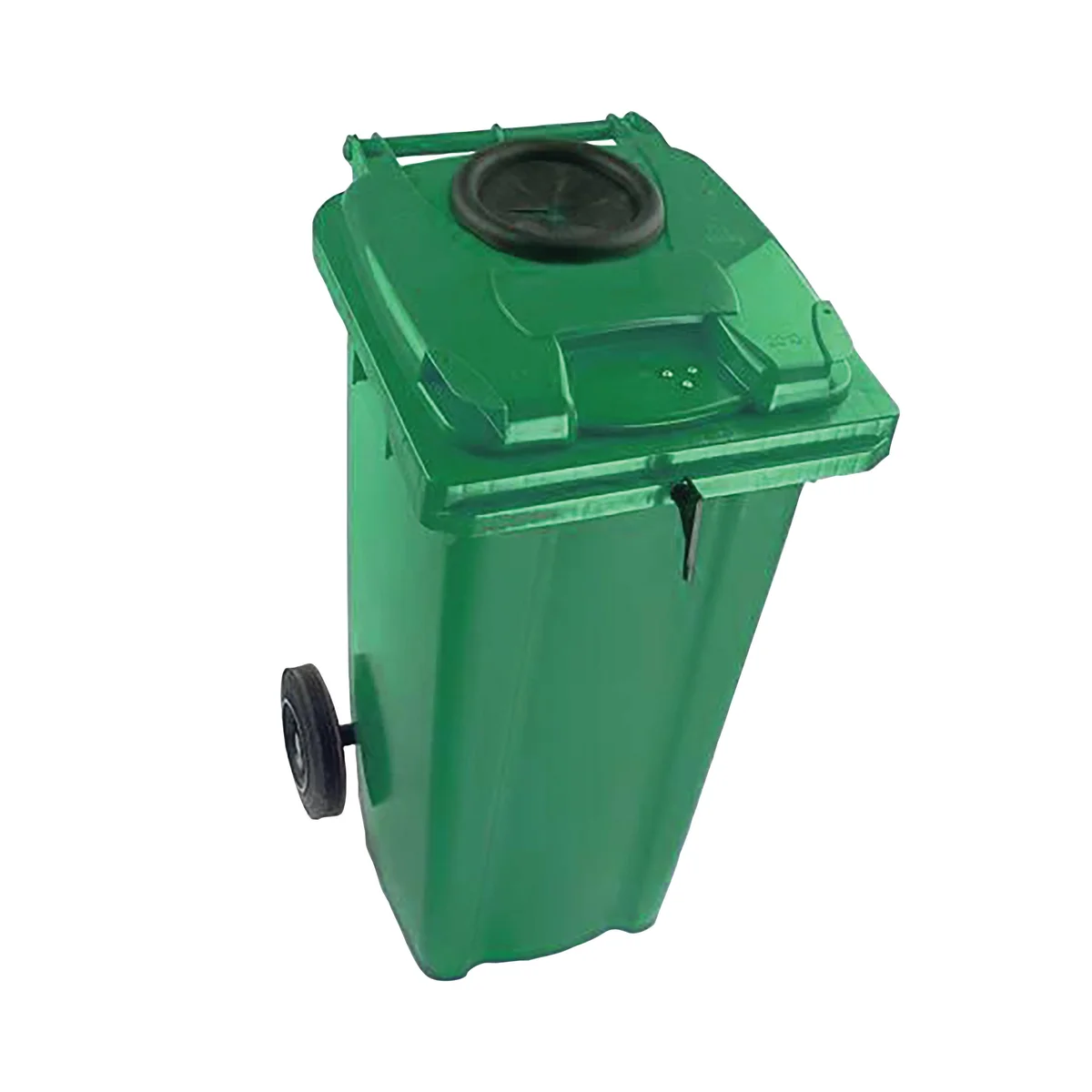 2Work Wheelie Bin 120 Litre with Bottle Bank Aperture and Lock Green 2W10924 - Image 1