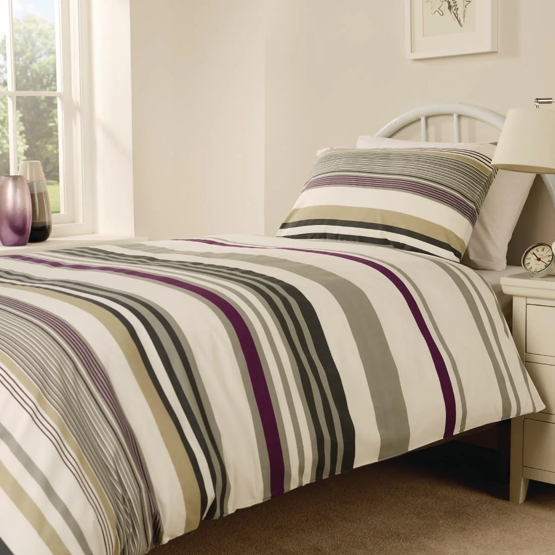 Mitre Essentials Madison Stripe Housewife Pillowcase Magenta - Image 1