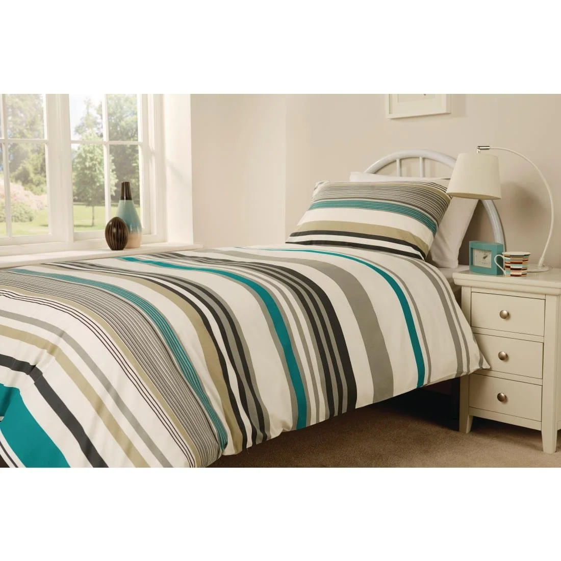 Mitre Essentials Madison Stripe Housewife Pillowcase Teal - Image 2