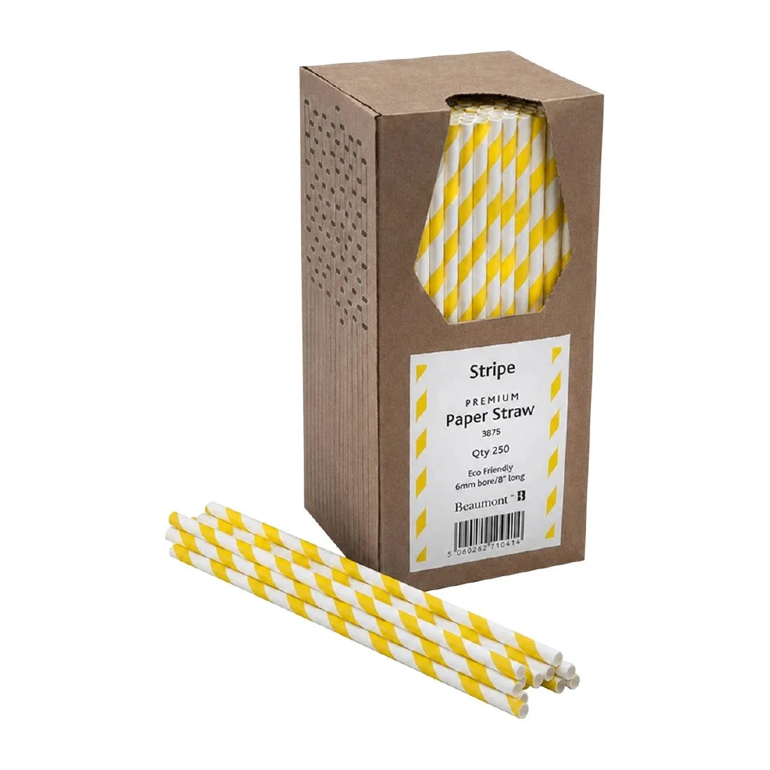 Beaumont 6mm Bore Paper Straw Yellow & White Striped (Pack 250) - Image 1