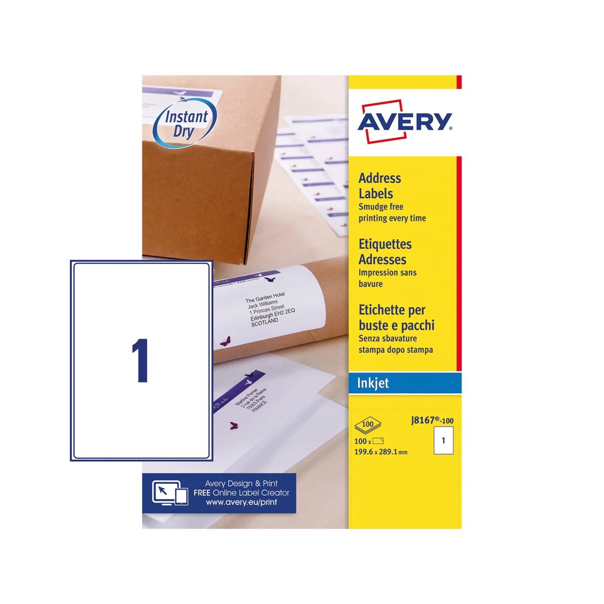 Avery Inkjet Label 199.6x289.1mm 1 Per Sheet Wht (Pack of 100) J8167-100 - Image 2