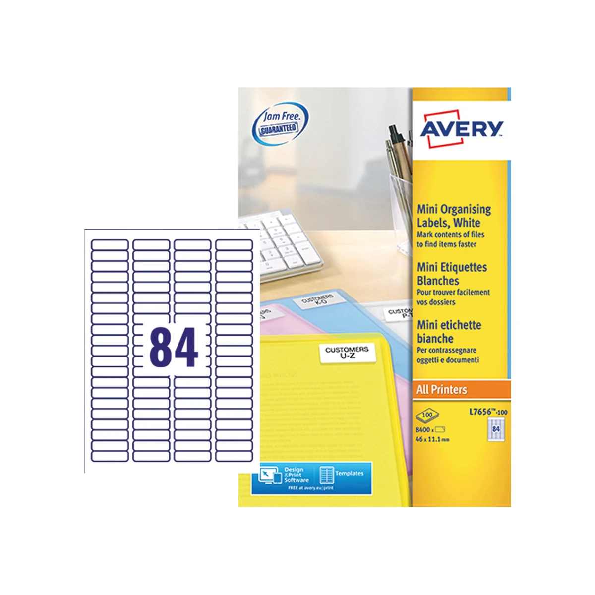 Avery Laser Mini Labels 46mmx11.1mm 84 Per Sheet White (Pack of 8400) L7656-100 - Image 2