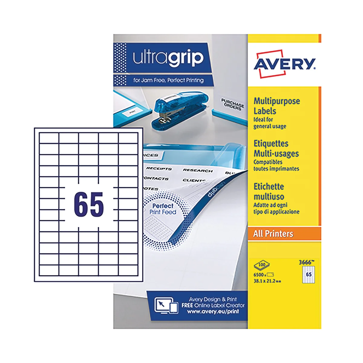 Avery Ultragrip Multipurpose Labels 38.1x21.2mm 65 Per Sheet White (Pack of 6500) 3666 - Image 2