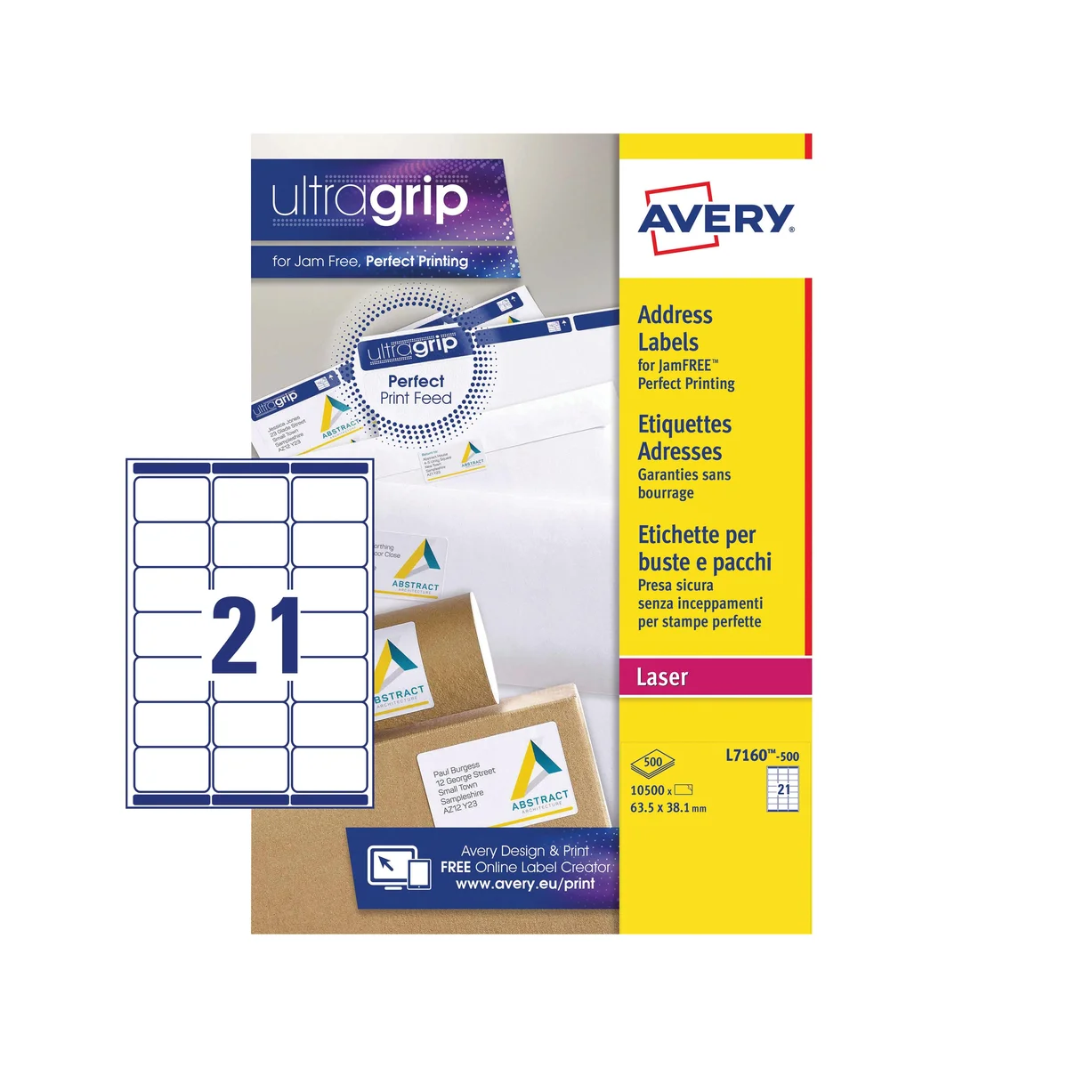 Avery Ultragrip Laser Labels 63.5x38.1mm Wht (Pack of 10500) L7160-500 - Image 2