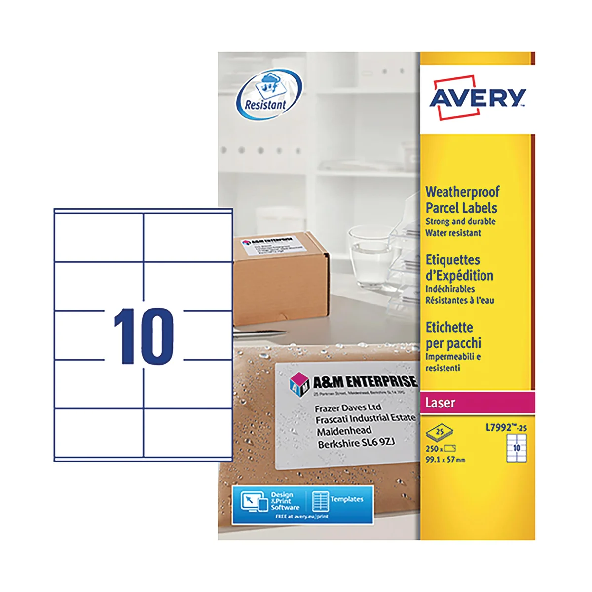 Avery Weatherproof Shipping Label 10 Per Sheet (Pack of 250) L7992-25 - Image 2