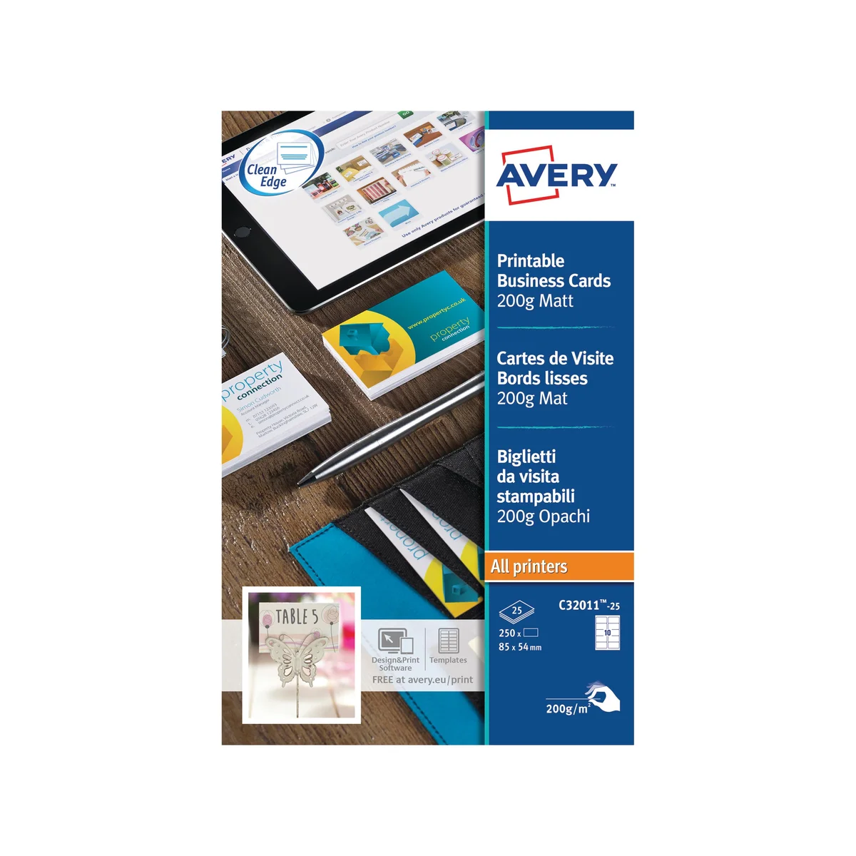 Avery Multipurpose Business Cards Matte White (Pack of 250) C32011-25