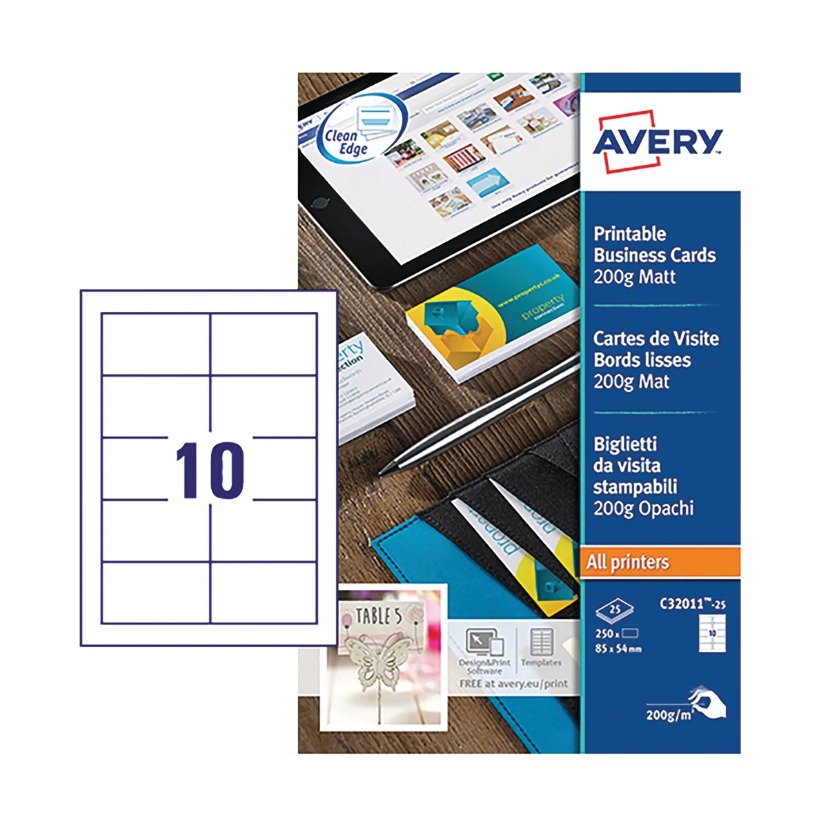 Avery Multipurpose Business Cards Matte White (Pack of 250) C32011-25 - Image 2